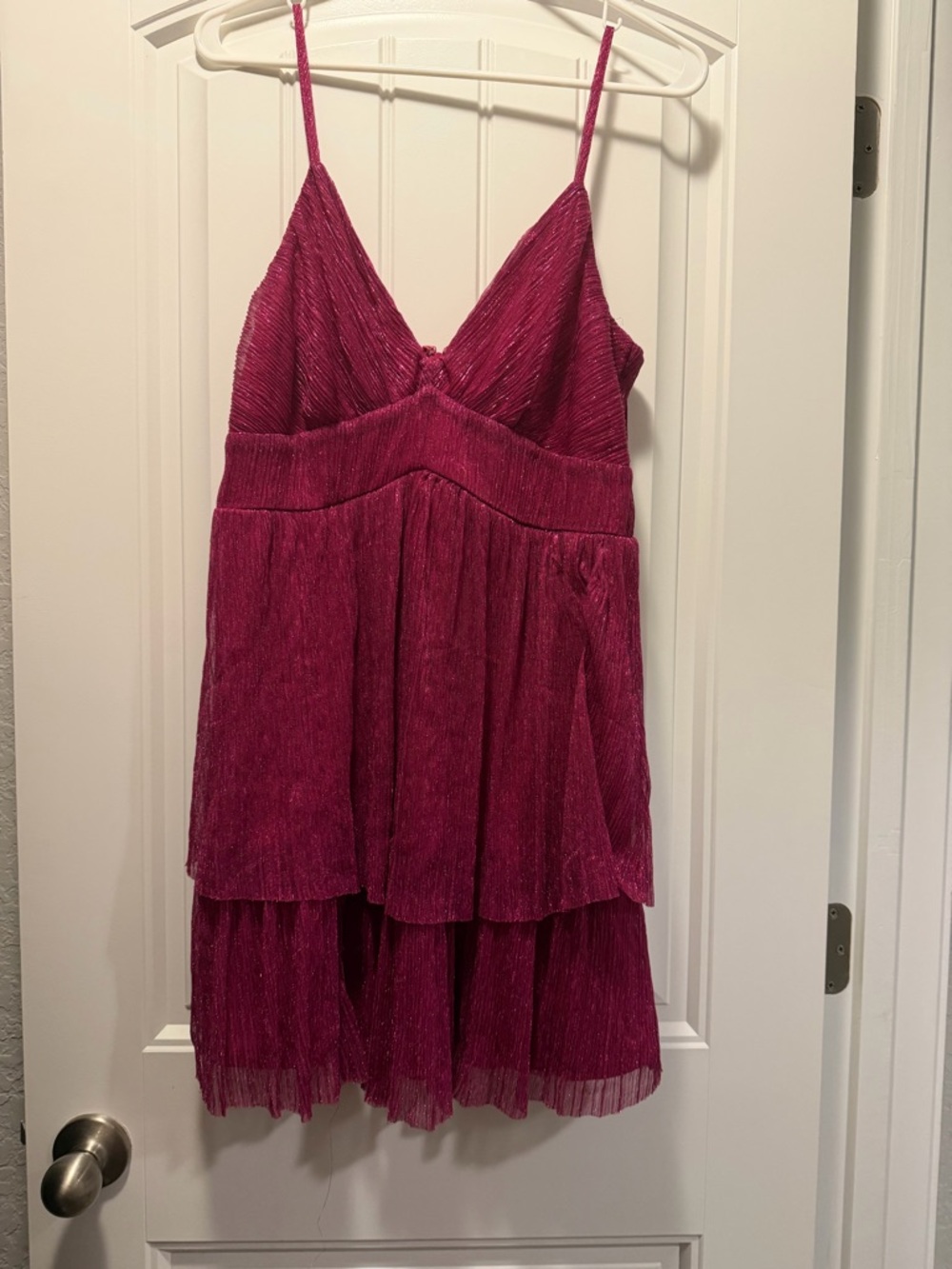 Trixxi Fuchsia Pleated Tiered Spaghetti Strap Dress